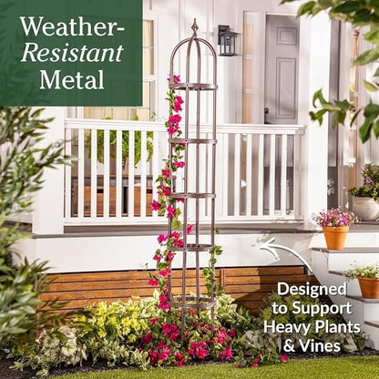 Plow & Hearth Metal Garden Obelisk | Indoor/Outdoor | Powder-Coated Steel | Trellis for Climbing | Floral Pattern | 11" Dia. x 8'H | Bronze