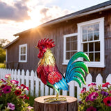 Natelf Metal Rooster Garden Statue Decor, Chicken Yard Art Standing Sculpture Lawn Ornament for Patio, Backyard, Kitchen, Home Decoration (red)