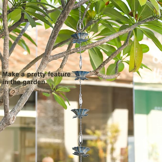 8.5Ft Rain Chain for Gutters,Lotus Rain Chain for Gutters Downspout Replacement, Decorative & Functional Rain Catcher Chain for Patio/Garden