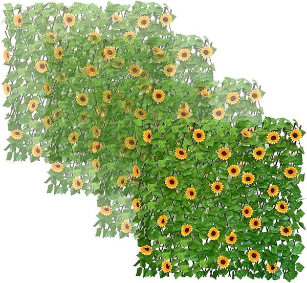 GLANT Expandable Fence Privacy Screen for Balcony Patio Outdoor,Decorative Faux Ivy Fencing Panel,Artificial Hedges (Single Sided Leaves) (4, Sunflowers)