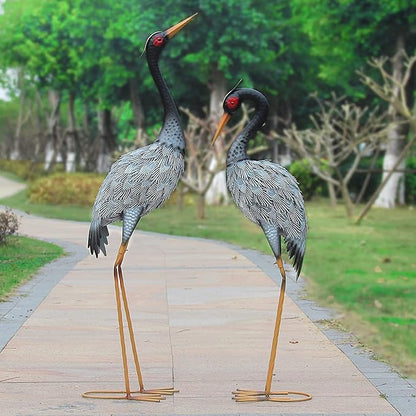 Metal Crane Statue Garden Decor, Heron Statue Yard Art for Outdoor Patio Lawn Backyard Pool Front Porch Decor, Bird Garden Sculpture & Statues, Set of 2, Spring & Summer Decorations