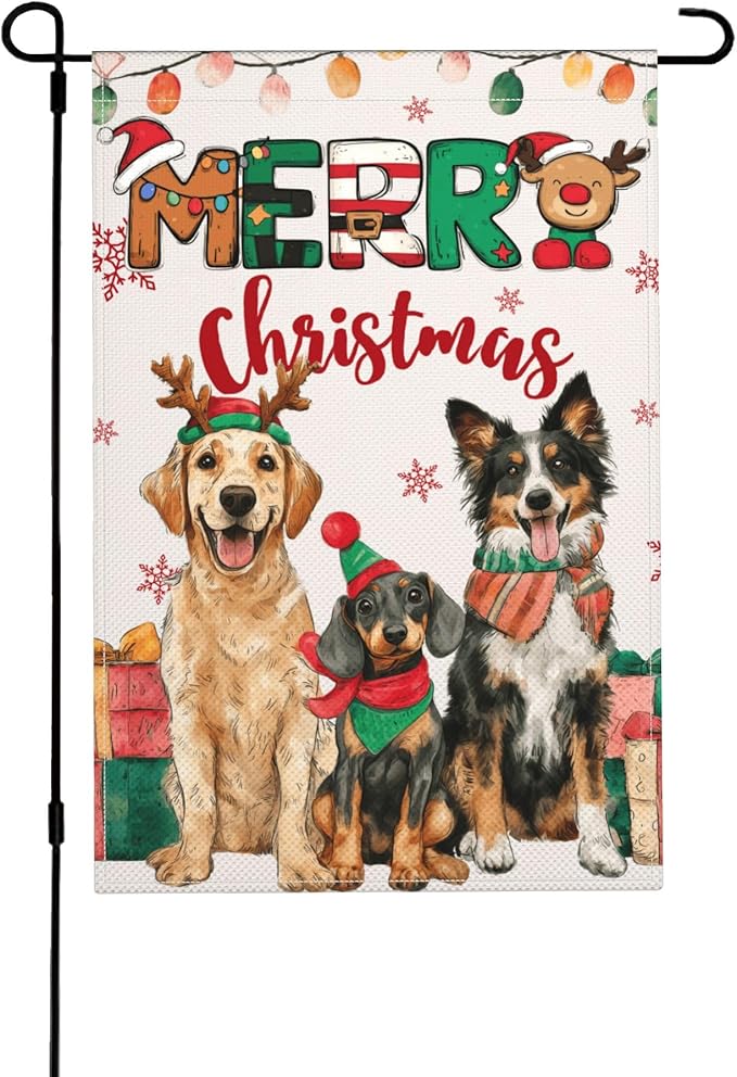 Chrismtas Dog Garden Flag Seasonal Double Sided 12 x 18 Inch Small Yard Flag for Indoor Outdoor Decor Holiday All Seasons