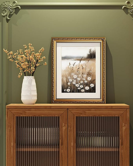ARPEOTCY Vintage Gold Framed Wall Art, Wildflower Field Paintings, Floral Canvas Prints Artwork with Antique Frame, Victorian Wall Picture Decor for Room Gallery Living Room, 13x16 inch