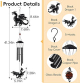 41" Adjustable Dragon Wings Wind Chimes for Outside Large Metal Wind Chime with Deep Tone,Black Matte Finish,Fantasy Outdoor,Indoor Decorative Windchimes,Unique Gift for Dragon Year & Fantasy Lovers