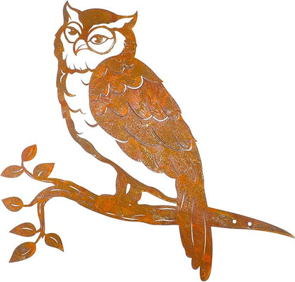 DoubleFill Rustic Copper Metal Owl Statue Outdoor Garden Decor Weather Resistant Rusty Metal Wall Art for Patio Lawn and Backyard Sculpture Gift