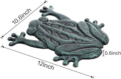Lawei Cast Iron Frog Stepping Stone, Vintage Green Sturdy Outdoor Garden Statue, Unique Decorative Frog Flagstone Mat for Patio, Lawn, Yard, Garden Walkway, Non-Slip Entryway Rug, 12 x 10.6 in