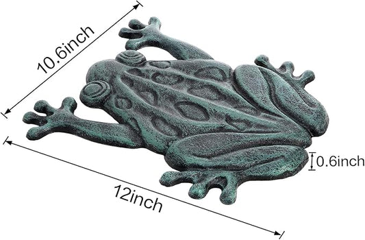 Lawei Cast Iron Frog Stepping Stone, Vintage Green Sturdy Outdoor Garden Statue, Unique Decorative Frog Flagstone Mat for Patio, Lawn, Yard, Garden Walkway, Non-Slip Entryway Rug, 12 x 10.6 in