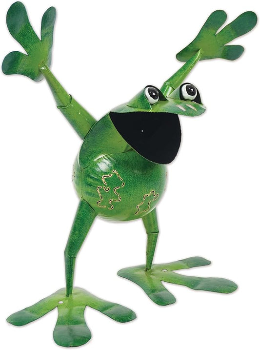 Sunset Vista Designs Outdoor Yard Decor - Green Metal Frog Garden Sculpture, 20" Tall, Standing Jumper