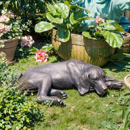 Garden Statue Outdoor Decorations Dog-Figurine - Sleeping Dog Sculptures Resin Sculpture for Patio Lawn Yard Porch Ornament Garden Gift 22.25 * 12.5 * 5.5