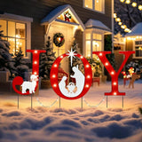 WONDER GARDEN Outdoor Christmas Decorations, 3 PCS Metal Christmas Yard Signs, Joy with Nativity Sets Outdoor and Led Light Xmas Yard Stake for Lawn Religious Scenes Yard Decor