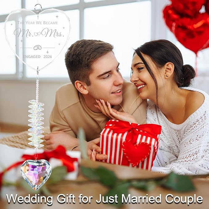 Engagement Gifts for Couples 2026, Wedding Gifts,Mr & Mrs，Crystal Suncatcher for Newly Engaged, Hanging Crystal Gift Ornament, Congratulations Decorations for Friends Just Engaged