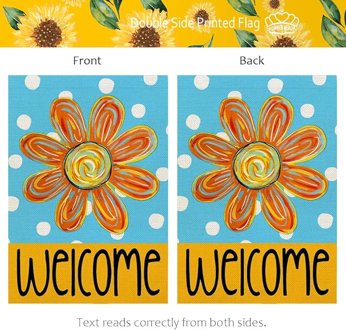 CROWNED BEAUTY Summer Floral House Flag Double Sided 28x40 Inches Large Burlap Seasonal Welcome Yard Porch Decoration for Outside (Blue) CF1838-40