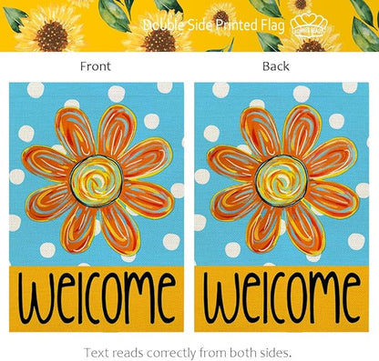 CROWNED BEAUTY Summer Floral House Flag Double Sided 28x40 Inches Large Burlap Seasonal Welcome Yard Porch Decoration for Outside (Blue) CF1838-40