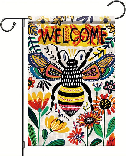 Startlit Patio Welcome Spring Summer Garden Flag 12x18 Double Sided Small Summer Bee Garden Yard Flags Outside Outdoor Seasonal Porch Lawn Decoration