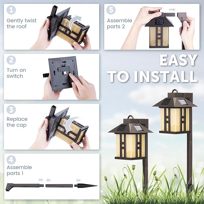 GIGALUMI Japanese Decor Solar Lights for Outside, Pathway Lights 4 Pack - Lawn/Patio/Yard/Walkway/Driveway Decoration