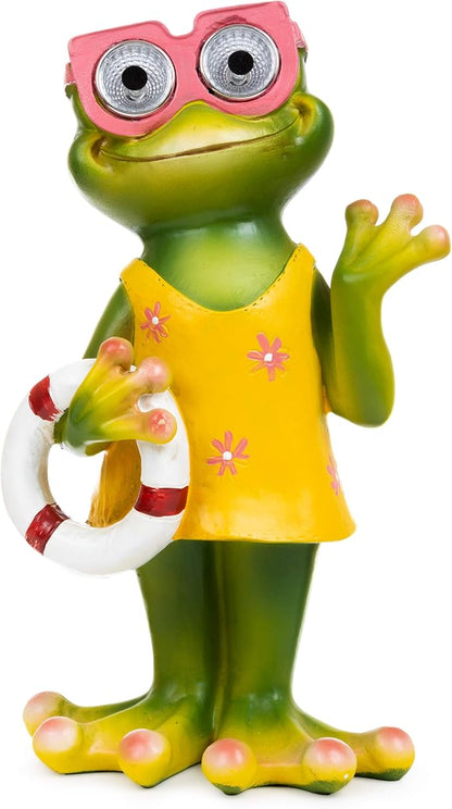 Blazin' Bison Frog Yard Decorations | Outdoor Decor – Garden Statues and Figurines | Solar Lawn Ornaments for Patio, Balcony and Deck | Weather Resistant - LED | Gifts for Patio | Auto On/Off (Girl)