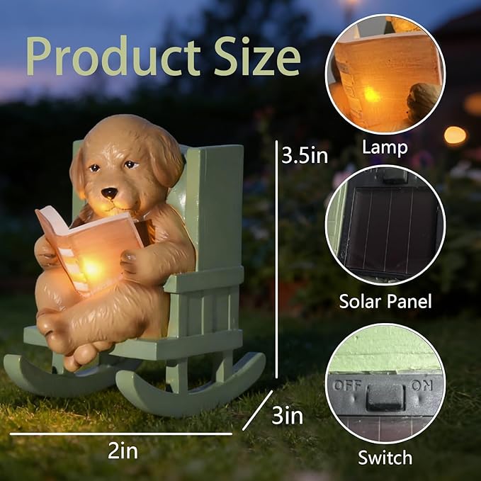 Solar Garden Statues Dog Statues Fairy Garden Accessories Outdoor Resin Dog Figurine Miniature Golden Retriever Statue with Lights for Outside Porch Patio Decor 3 * 2 * 3.5 In Gardening Gifts