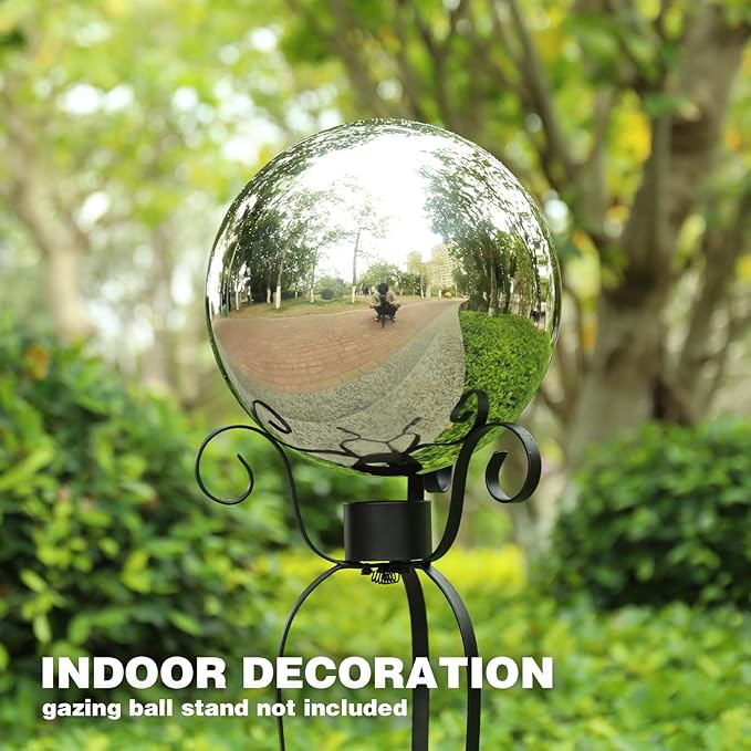 VCUTEKA Gazing Ball, 10" Stainless Steel Mirror Ball Reflective Garden Sphere, Gazing Globe for Home Garden Patio Lawn Outdoor and Indoor Decorative, Silver