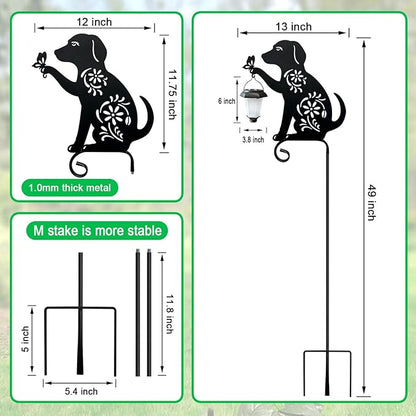 Dog Solar Lights Outdoor Garden, Beagle Dog Statues Outdoor,Metal Dogs Solar Lantern Garden Stakes for Yard,Lawn