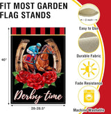 Artofy Derby Time Horse Racing Large Decorative House Flag, Kentucky Jockey Rose Flower Black Red Yard Garden Outside Decor, Horseshoe Burlap Outdoor Home Decoration Double Sided 28 x 40