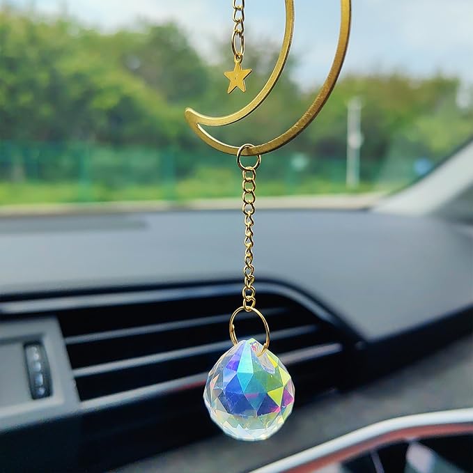 Crystal Sun Catcher Rear View Mirror Accessories, Colorful Crystals Suncatcher Car Mirror Hanging Accessories Car Decor, Hanging Ornament for Window Home Garden etc.