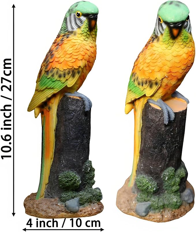 Macaw Parrot Garden Statue, 10.6" Hand-Painted Tropical Bird Figurine, Decorative Art Deco Accent for Patio and Home, Lifelike Design (Yellow)