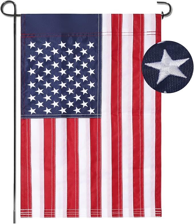American Garden Flag 12 x 18 Inch,Embroidered Stars,Outdoor Durable Nylon,USA ResidentialYardGarden Decor,American Flag Garden Flag