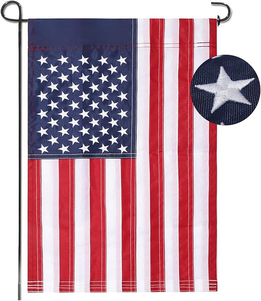 American Garden Flag 12 x 18 Inch,Embroidered Stars,Outdoor Durable Nylon,USA ResidentialYardGarden Decor,American Flag Garden Flag