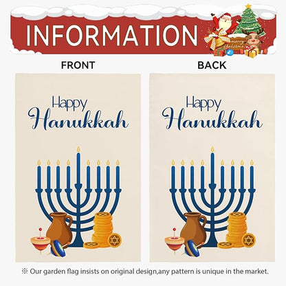 Happy Hanukkah Garden Flags Menorah Star of David Chanukah Yard Flag Jewish Gyroscope Holiday Festival Holiday House Banner Double Sided for Winter Decor 12 x 18 Inch