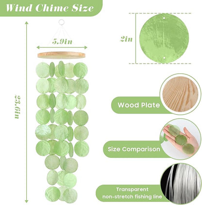 Wind Chimes for Outside - Handcrafted Green Capiz Shells Windchime Coastal Style Decor for Indoor/Outdoors, Garden Decor, Great for Women, Wind Chimes Lovers and More