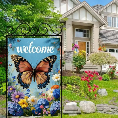 Large Spring Summer Garden Flags for Outside 28 x 40 Double Sided, Burlap Spring Summer House Flags, Seasonal Outdoor Flags Butterfly Flowers Farmhouse Yard Decorations