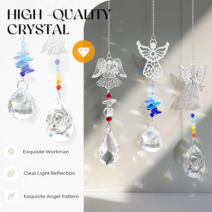3 Pieces Crystal Sun Catchers - Angel Suncatchers for Windows Glass Heart Prism Sun Catcher with Chain Pendant Hanging Decor for Lamps Light Home Window Curtain Office Garden Car Decoration