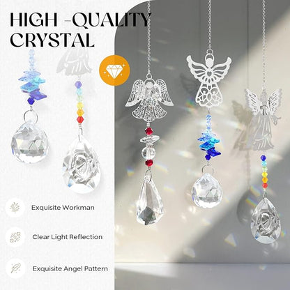 3 Pieces Crystal Sun Catchers - Angel Suncatchers for Windows Glass Heart Prism Sun Catcher with Chain Pendant Hanging Decor for Lamps Light Home Window Curtain Office Garden Car Decoration