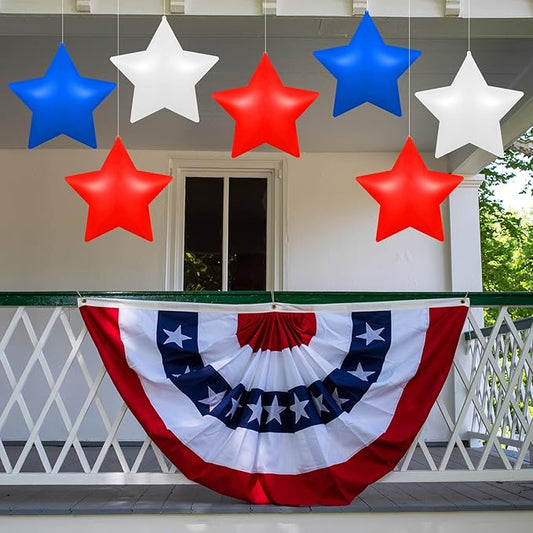 12 Pcs 4th of July Inflatable Balloons Patriotic Outdoor Decorations PVC 12'' American Flag Star Hanging Ornaments Red White and Blue Star for 250th Anniversary Independence Day Decor