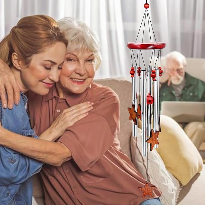 Star Wind Chimes Outdoor Outside Decor for Patio Porch Garden Memorial and Sympathy Windchime Silver