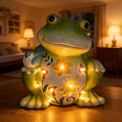 IVCOOLE Outdoor Frog Sculptures,Solar Resin Garden Outdoor Statues,Mother's Day Frog Gifts Sculptures Decorations for Home Patio,Yard,Lawn, Porch, Ornament