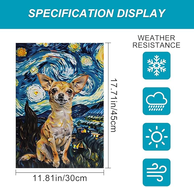 BlissYard Chihuahua Garden Flag 12x18 Double Sided Flag Starry Night Garden Flag Holiday Seasonal Yard Flag for Outside Welcome Porch Yard Patio Yard Banner