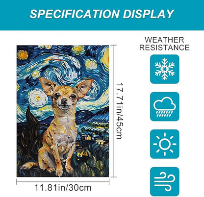 BlissYard Chihuahua Garden Flag 12x18 Double Sided Flag Starry Night Garden Flag Holiday Seasonal Yard Flag for Outside Welcome Porch Yard Patio Yard Banner