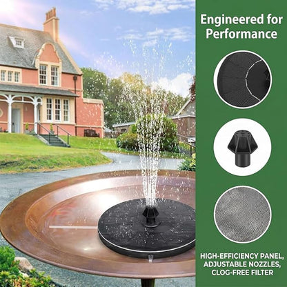 Compact Solar Bird Fountain Pump – Keep Your Garden Alive, Solar Fountain Pump for Bird Bath with 7 Spray Nozzles, Floating Fountain for Birds Bath Small Pond Garden Aquarium (7piece Nozzle Set)