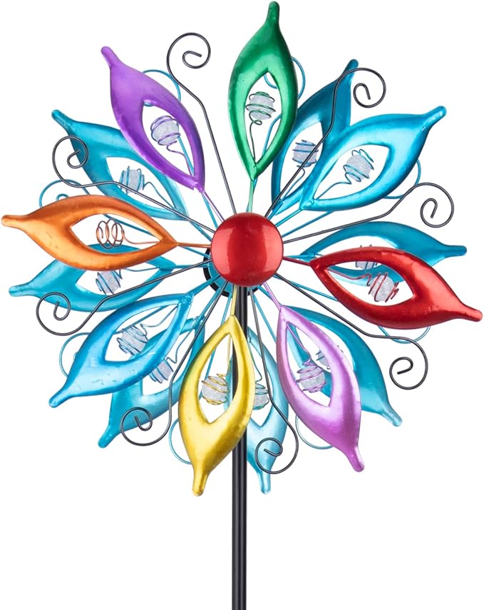 MUMTOP Wind Spinners 43.7 Inch Multi-Color Kinetic Sculpture Metal Windmill with Stake for Garden Yard Lawn Outdoor Decor