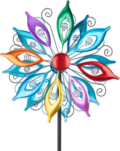 MUMTOP Wind Spinners 43.7 Inch Multi-Color Kinetic Sculpture Metal Windmill with Stake for Garden Yard Lawn Outdoor Decor