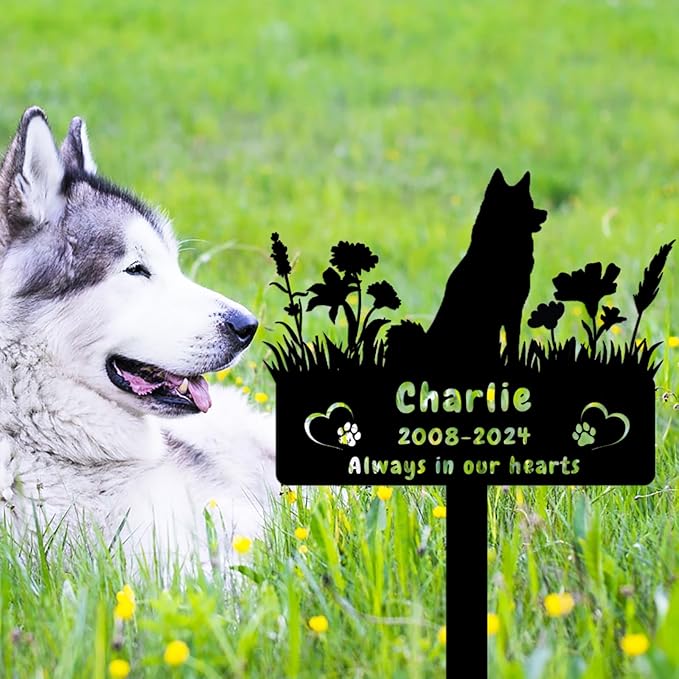Personalized Husky Dog Memorial Grave Marker,Custom Flora Dog Memorial Garden Stake,Dog Memorial Plaque Burial Stake Engraved Sign,Dog Sympathy Grave Stake,Dog Memorial Statue Headstone
