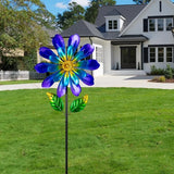 Metal Flower Wind Spinners Outdoor,Double-Layer Garden Windmill Flower Pinwheels for Yard and Garden Decorations