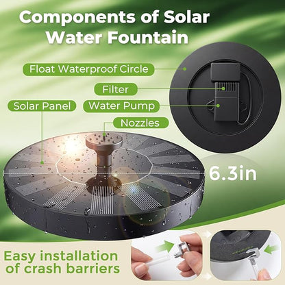 AISITIN Solar Water Fountain, 1.4W Solar Bird Bath Fountains with 6 Nozzle, New Upgrade Floating Solar Fountain Pump for Bird Bath, Outdoor, Garden, Pond, Fish Tank, Small Pool