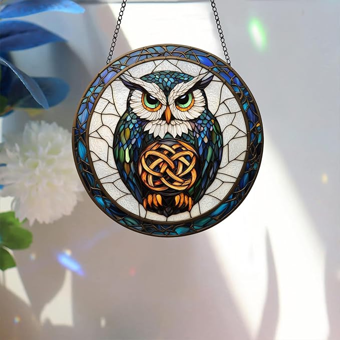 Bimkole Animal Stained Glass Suncatcher Window Hanging - Eagle Indoor Window or Doorway Decoration - Handmade Sun Catcher Decor for Garden Home Christmas & Birthday Gifts 7.87x7.87 inch