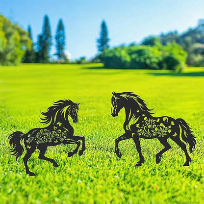 Metal Horse Decor for Outside,2 Piece Black Horse Silhouette Statues Garden Decor for Outside,Outdoor Decor,Yard Art,Lawn Ornaments,Gifts(Black Horse)