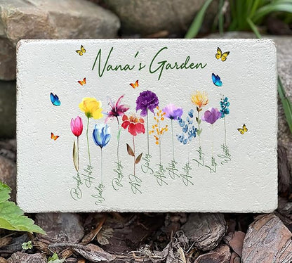 Nazenti Nana Garden Stone, Garden of Love Personalized Nana Garden Flower, Birth Month Mother's Day Garden Stone, Family Entry Decoration, Grandma Birthday Gift, Nana Gift