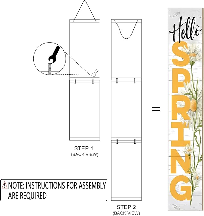 Hello Spring Wooden Porch Sign 47" Spring Large Welcome Porch Sign for Home Front Door Yard Season Decor