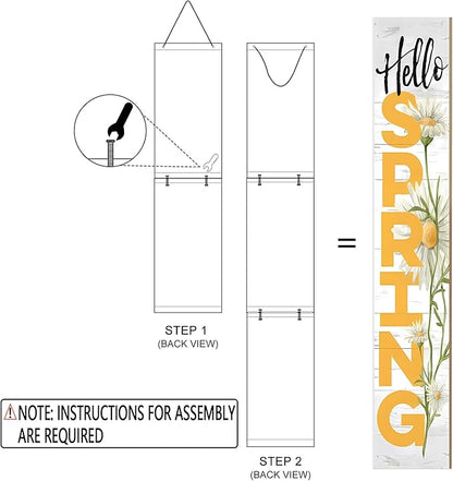 Hello Spring Wooden Porch Sign 47" Spring Large Welcome Porch Sign for Home Front Door Yard Season Decor