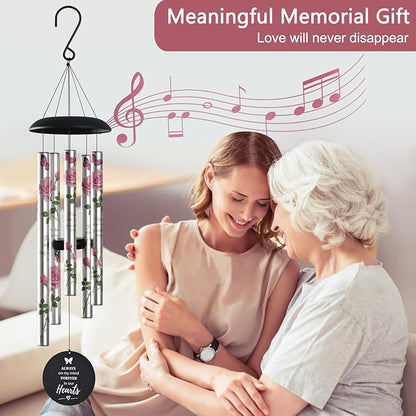 Memorial Wind Chimes for Loss of Loved One - Pink Rose Wind Chimes for Outside, Sympathy Gifts for Remembrance of Mother and Father,Windchimes in Memory of Loved One